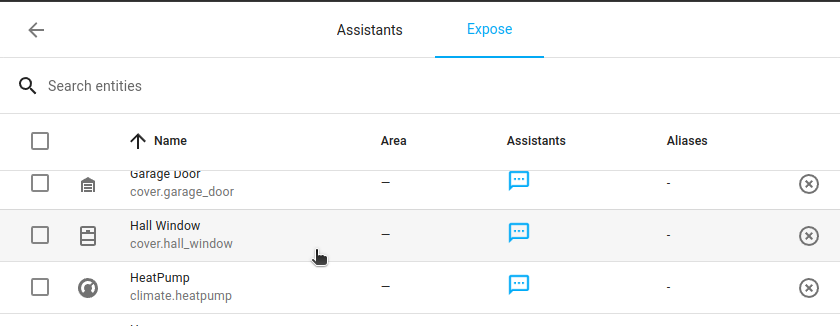 Select the entities you want to expose to Google Assistant
