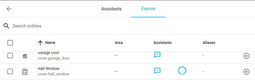 Expose entities: Alexa icon is now visible