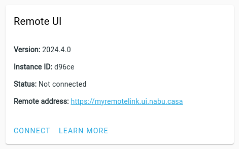 Screenshot of the Remote UI section with the Connect button.
